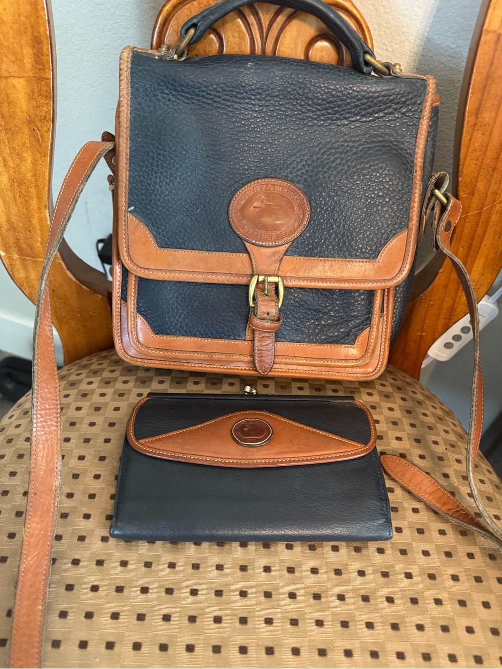Dooney & Bourke Navy and Tan Leather Crossbody Bag with Wallet
